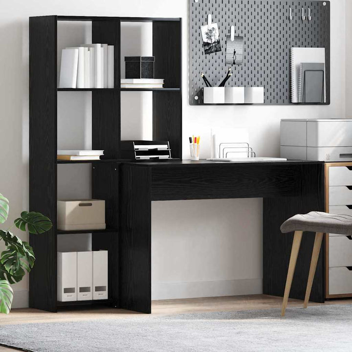 Bord med hylde Sort eg 138.5 x 55 x 143 cm Konstrueret træ