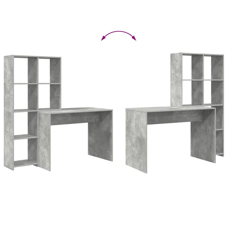 Bord med hylde Betongrå 138.5 x 55 x 143 cm Konstrueret træ