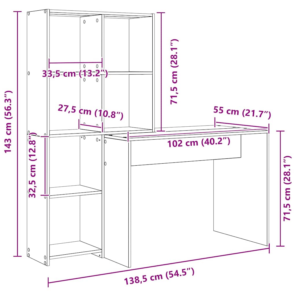 Bord med hylde artisan eg 138.5 x 55 x 143 cm Konstrueret træ
