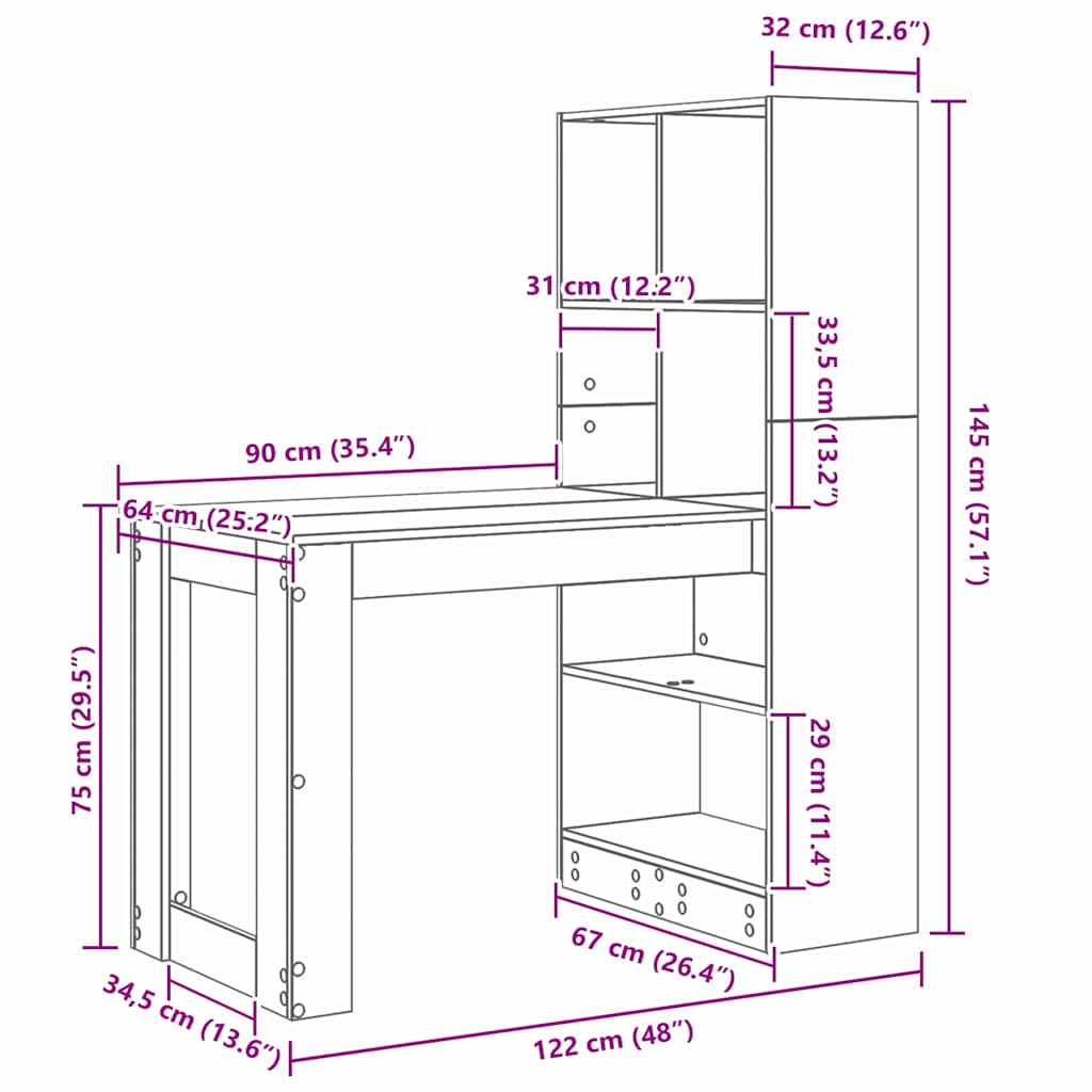 Bord med hylde Sort eg 122 x 67 x 145 cm Konstrueret træ