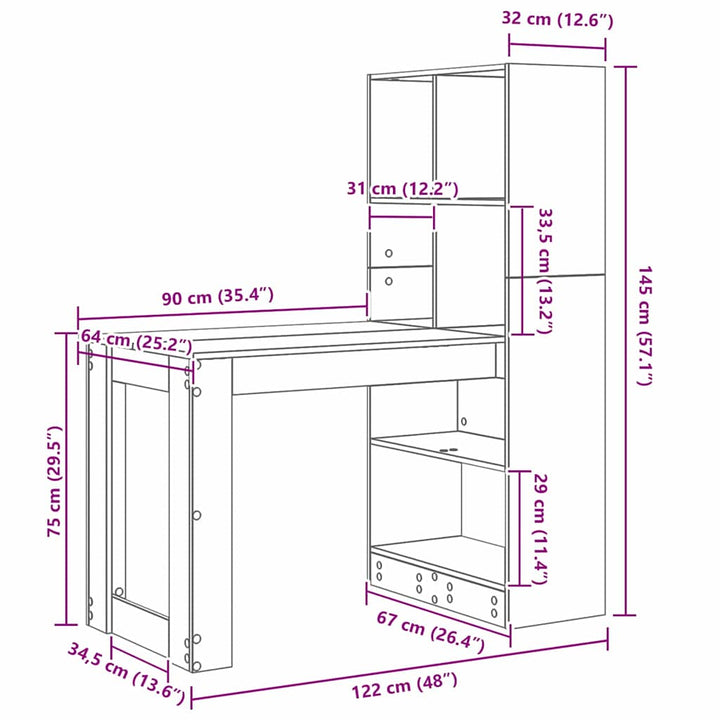 Bord med hylde Sort eg 122 x 67 x 145 cm Konstrueret træ