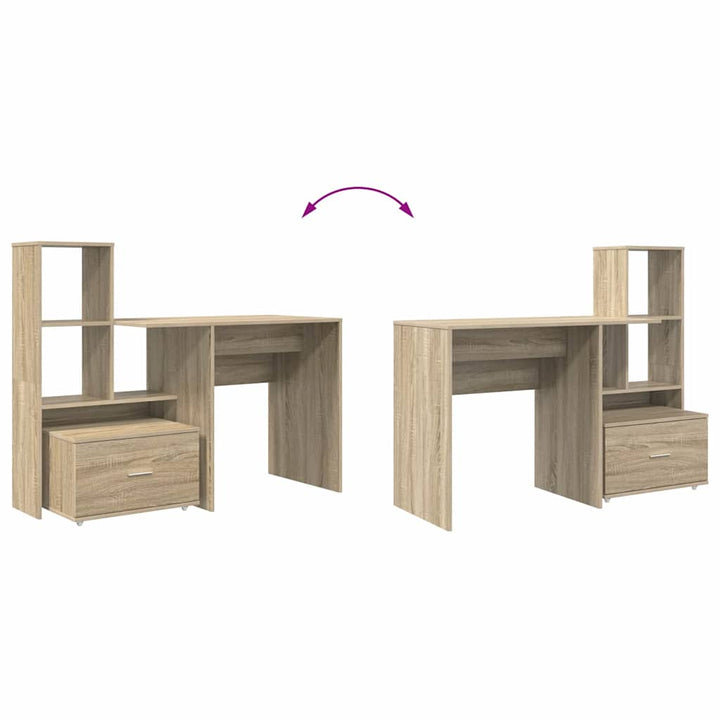 Bord med skuffe Sonoma-eg 131,5 x 50 x 106,5 cm Konstrueret træ