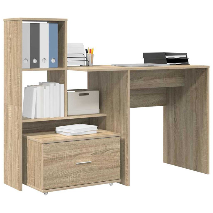 Bord med skuffe Sonoma-eg 131,5 x 50 x 106,5 cm Konstrueret træ