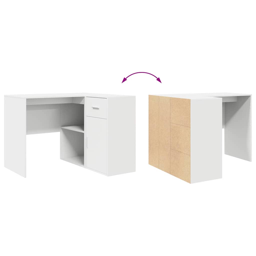 Hjørneskrivebord med dør Hvid 102 x 50 x 75 cm Konstrueret træ