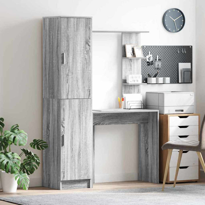 Skrivebord med opbevaring med hylde med dør 2 pcs Grå sonoma-eg
