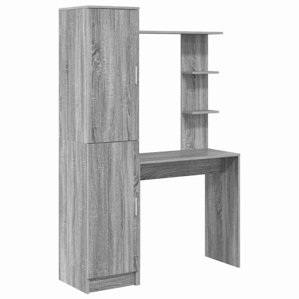 Skrivebord med opbevaring med hylde med dør 2 pcs Grå sonoma-eg