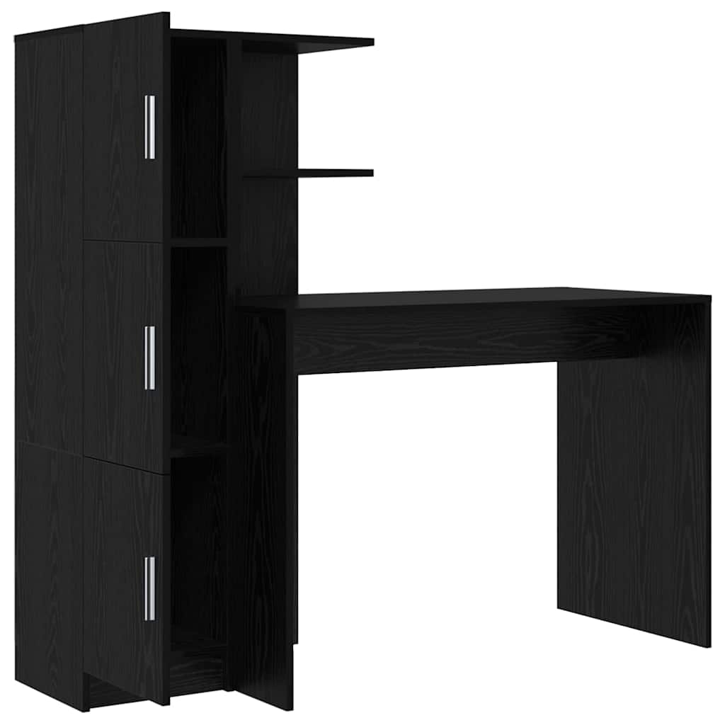 Skrivebord med opbevaring 2 pcs Sort eg 102 x 50 x 124 cm