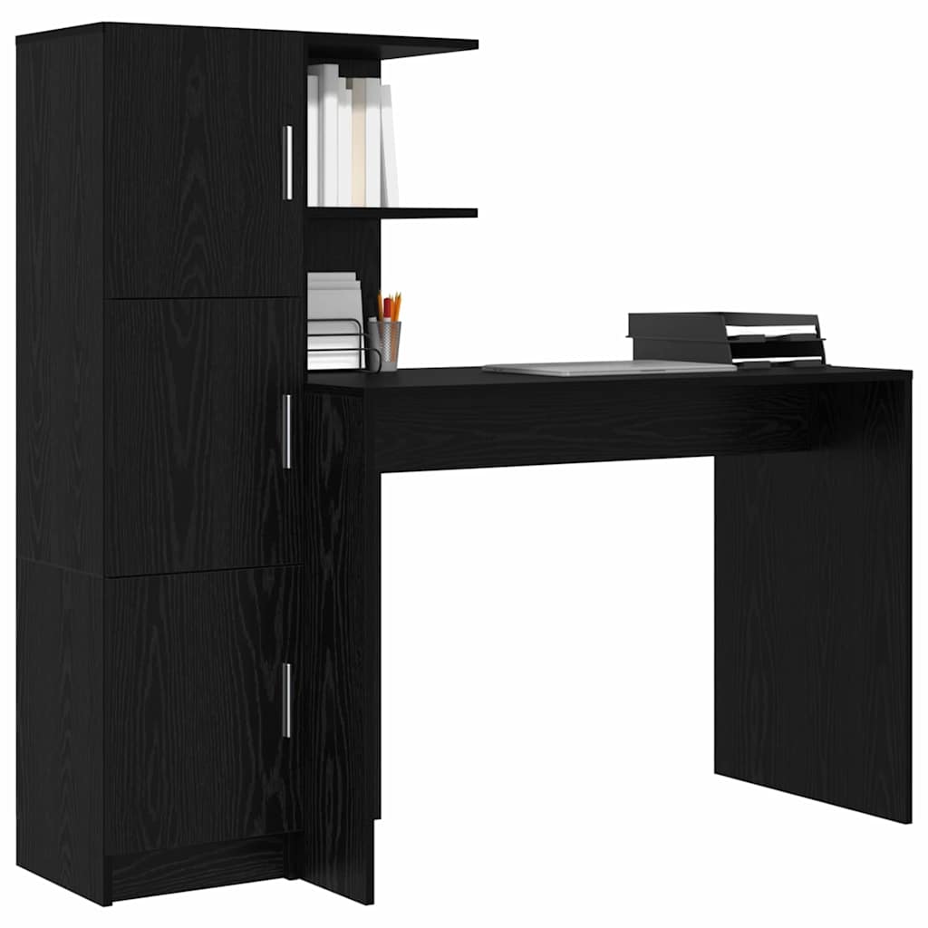 Skrivebord med opbevaring 2 pcs Sort eg 102 x 50 x 124 cm