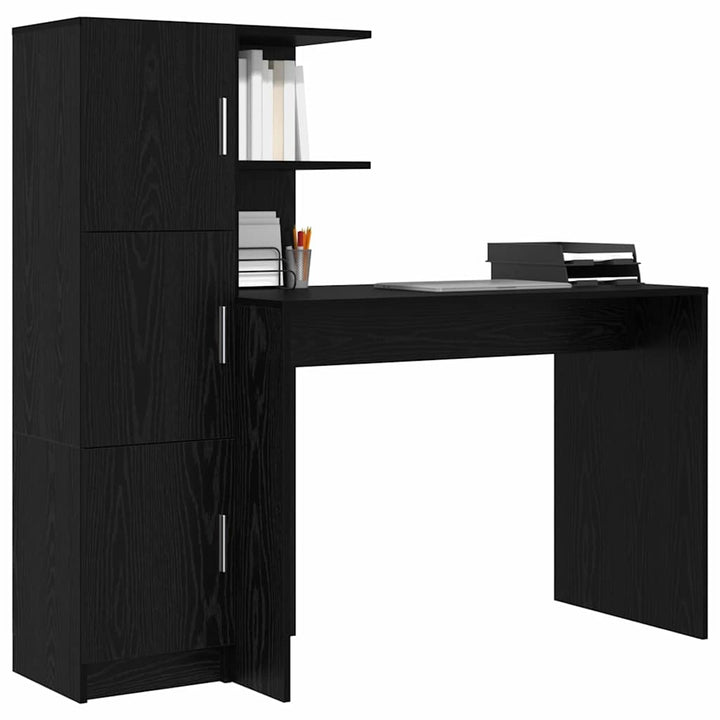 Skrivebord med opbevaring 2 pcs Sort eg 102 x 50 x 124 cm