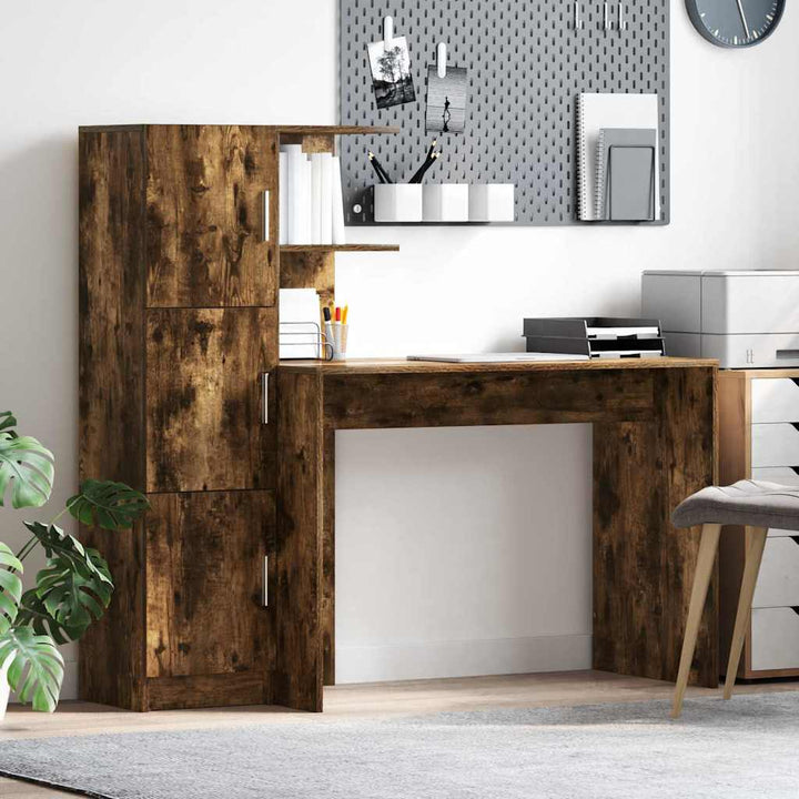 Skrivebord med opbevaring 2 pcs Røget eg 102 x 50 x 124 cm