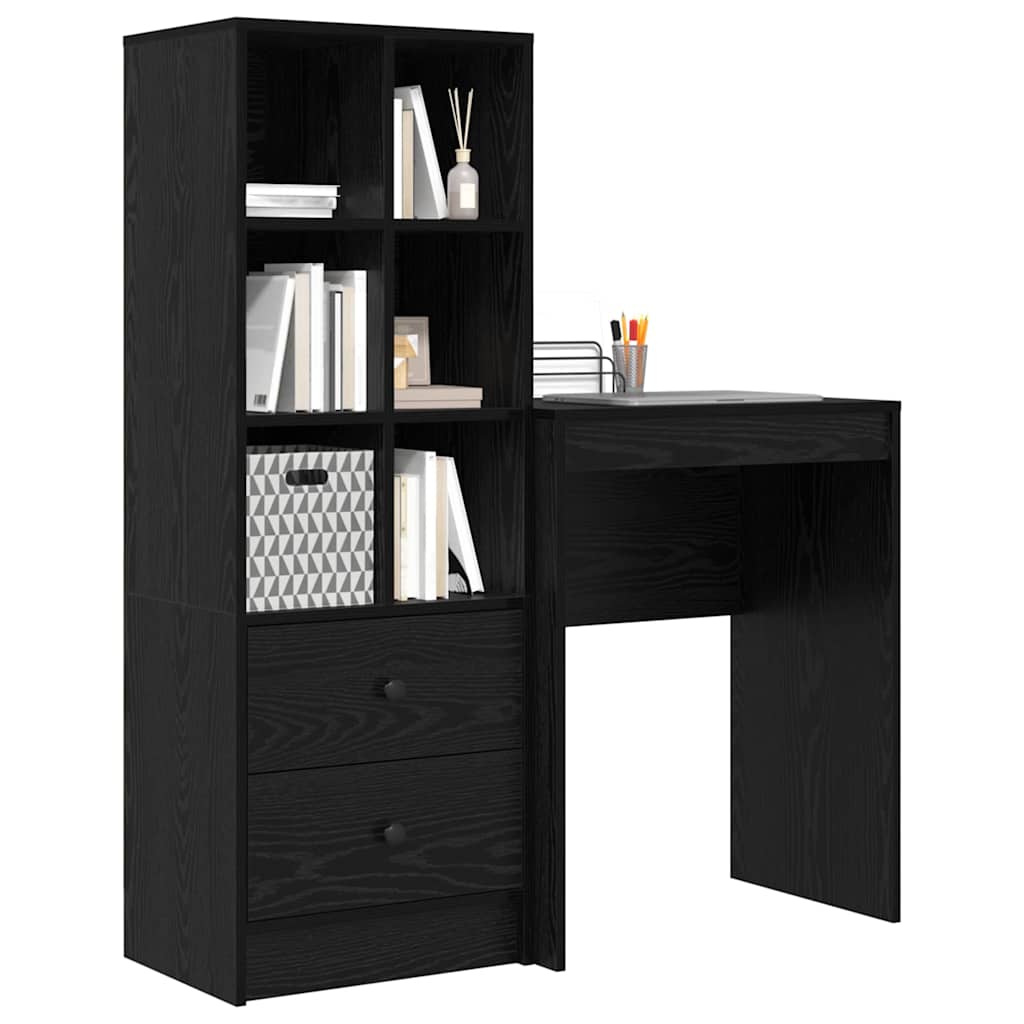 Skrivebord med opbevaring 2 pcs Sort eg 45,5 x 34 x 127 cm