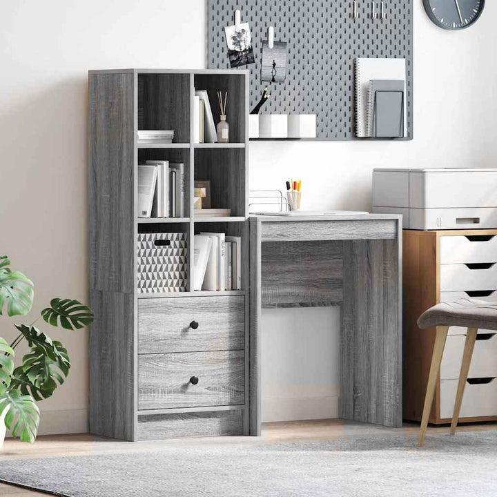 Skrivebord med opbevaring med skuffe 2 pcs Grå sonoma-eg