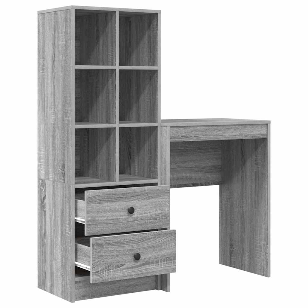 Skrivebord med opbevaring med skuffe 2 pcs Grå sonoma-eg
