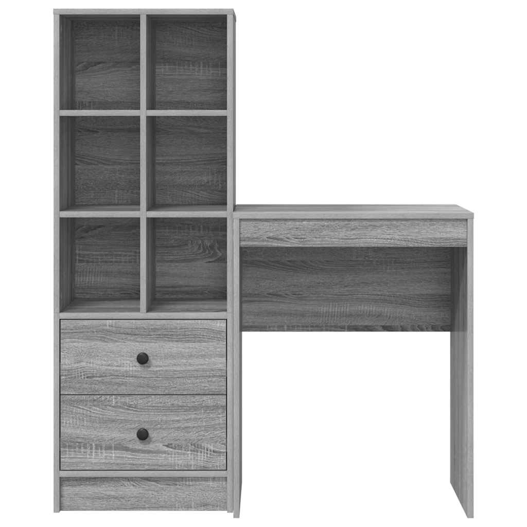 Skrivebord med opbevaring med skuffe 2 pcs Grå sonoma-eg
