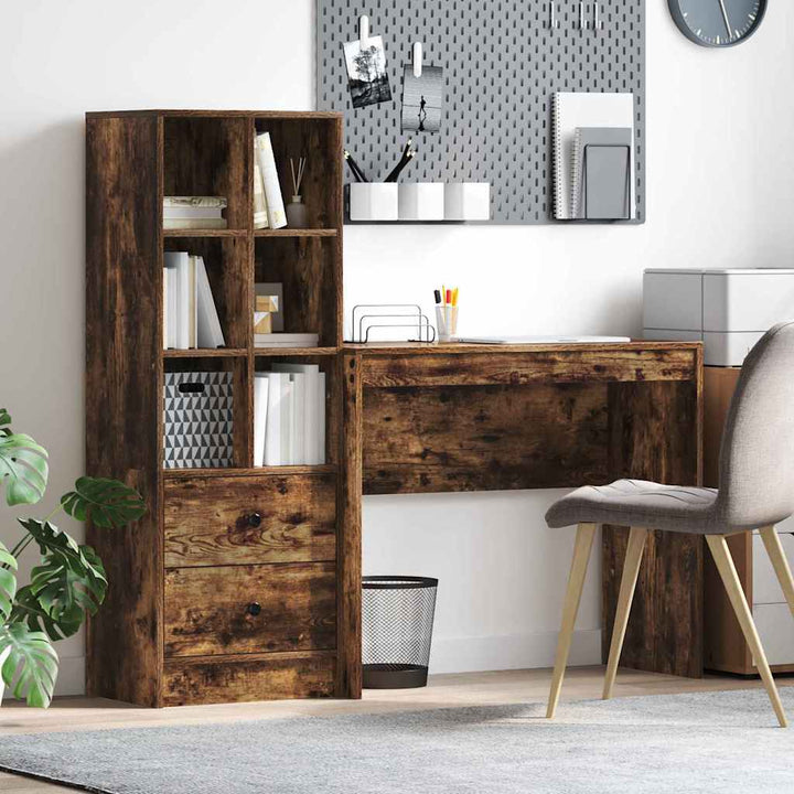 Skrivebord med opbevaring 2 pcs Røget eg 90 x 40 x 76 cm