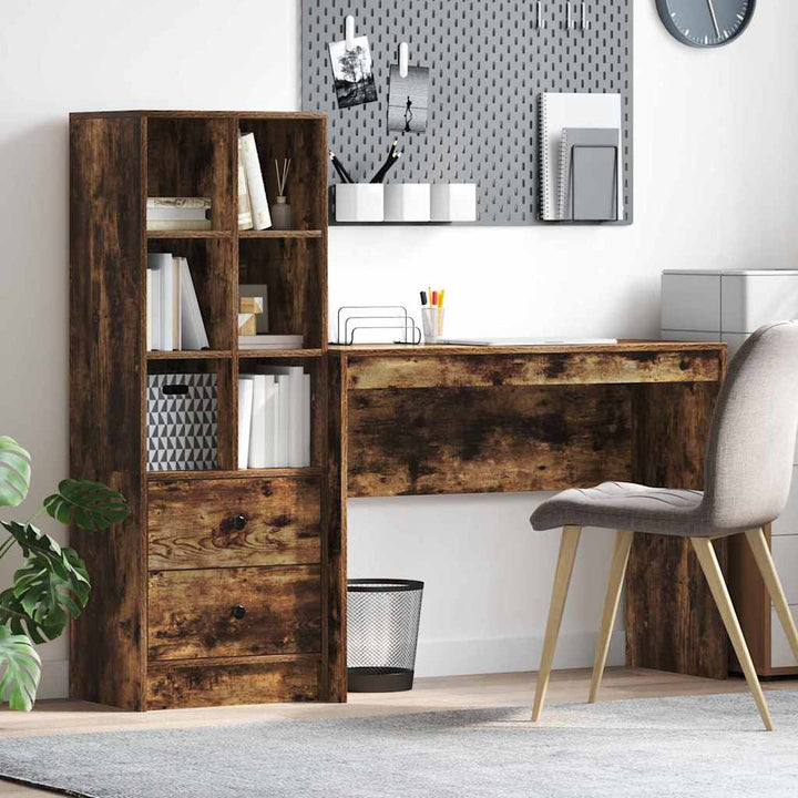 Skrivebord med opbevaring 2 pcs Røget eg 100 x 40 x 76 cm