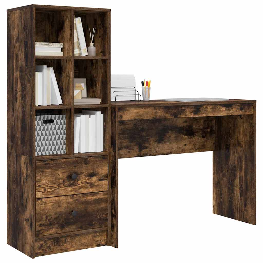 Skrivebord med opbevaring 2 pcs Røget eg 100 x 40 x 76 cm