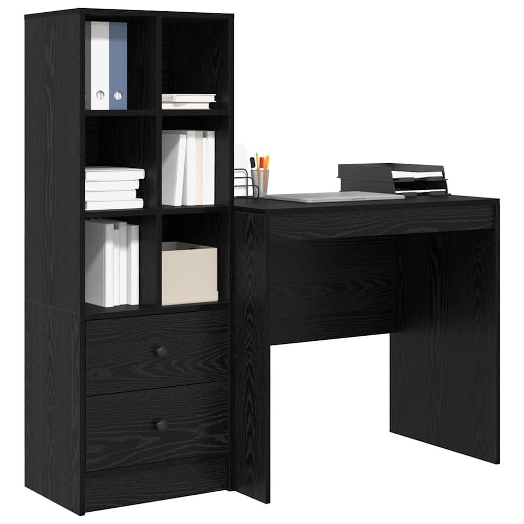 Skrivebord med opbevaring 2 pcs Sort eg 80 x 50 x 76 cm