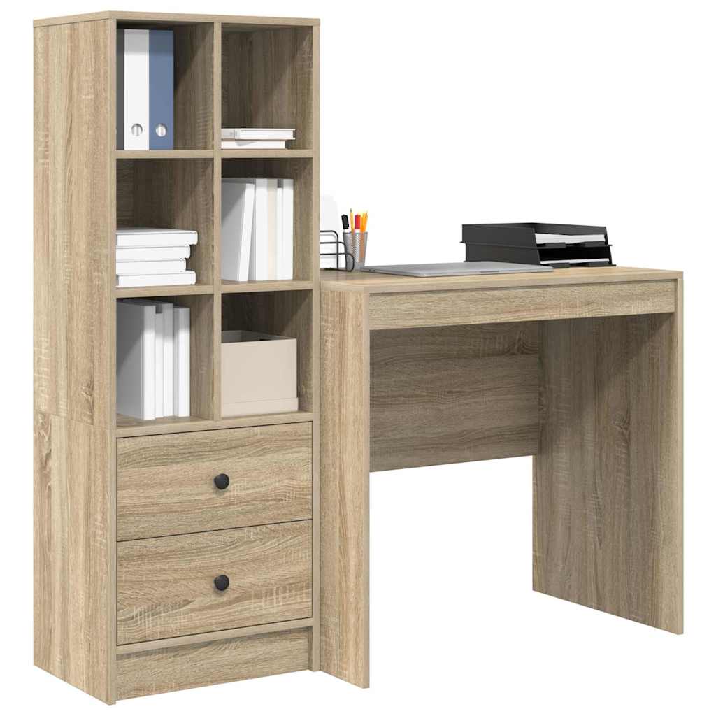 Skrivebord med opbevaring 2 pcs Sonoma eg 80 x 50 x 76 cm