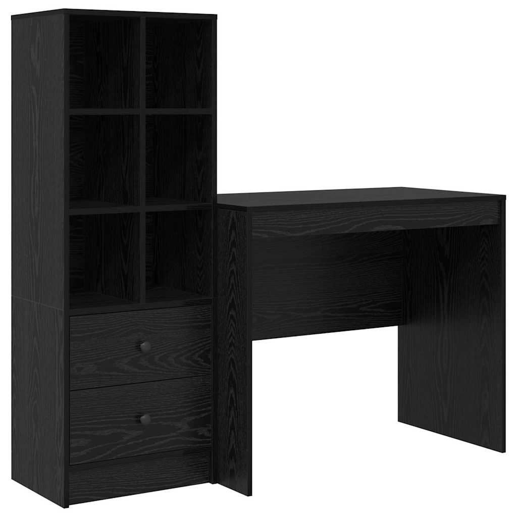Skrivebord med opbevaring 2 pcs Sort eg 90 x 50 x 76 cm