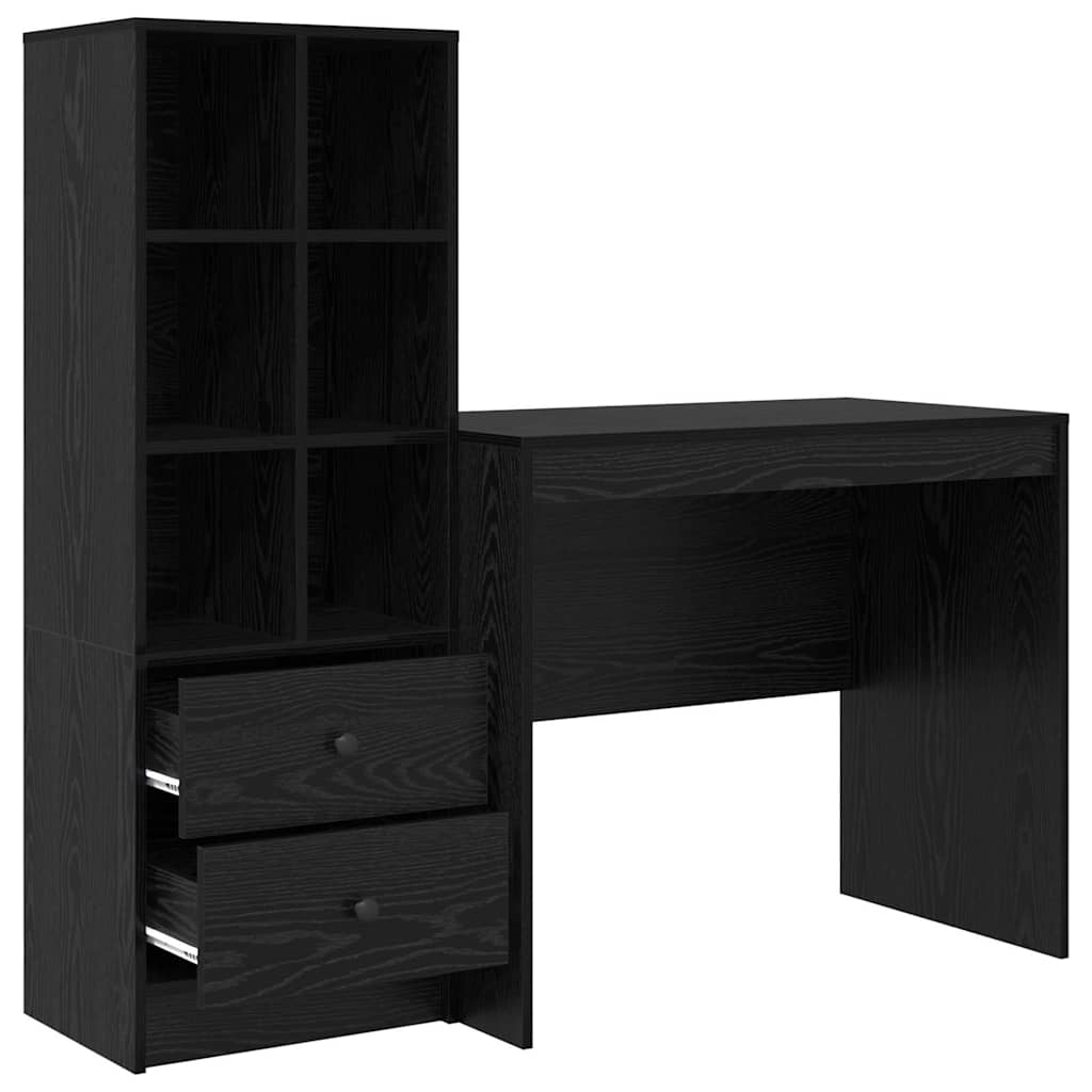 Skrivebord med opbevaring 2 pcs Sort eg 90 x 50 x 76 cm