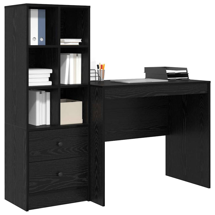 Skrivebord med opbevaring 2 pcs Sort eg 90 x 50 x 76 cm