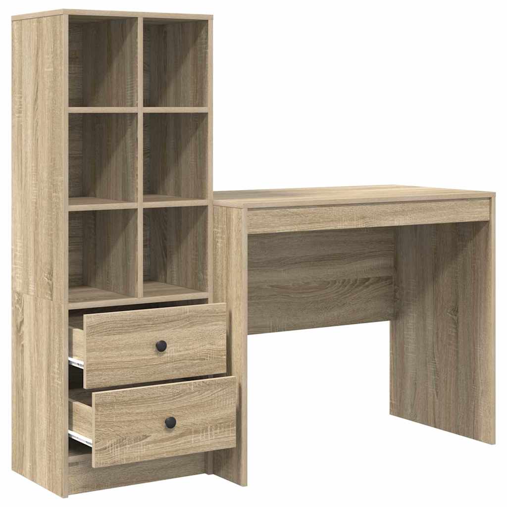 Skrivebord med opbevaring 2 pcs Sonoma eg 90 x 50 x 76 cm