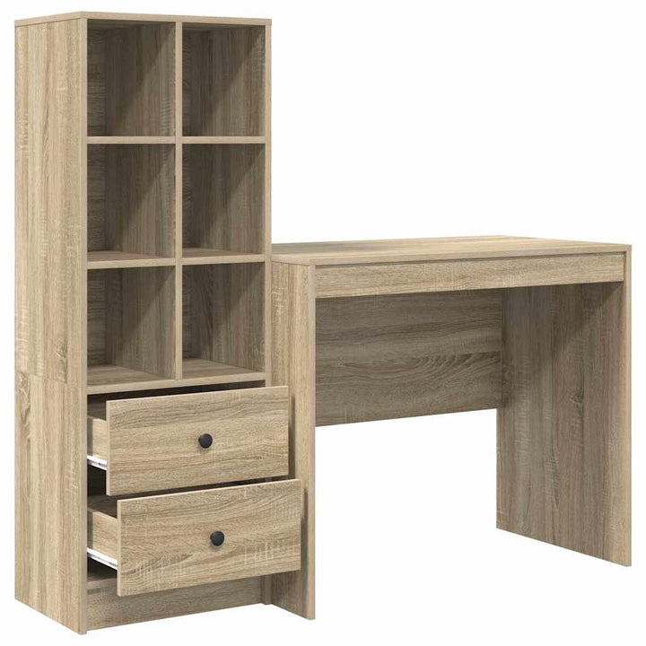 Skrivebord med opbevaring 2 pcs Sonoma eg 90 x 50 x 76 cm