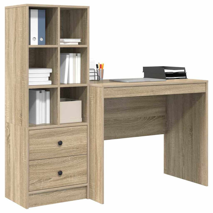 Skrivebord med opbevaring 2 pcs Sonoma eg 90 x 50 x 76 cm