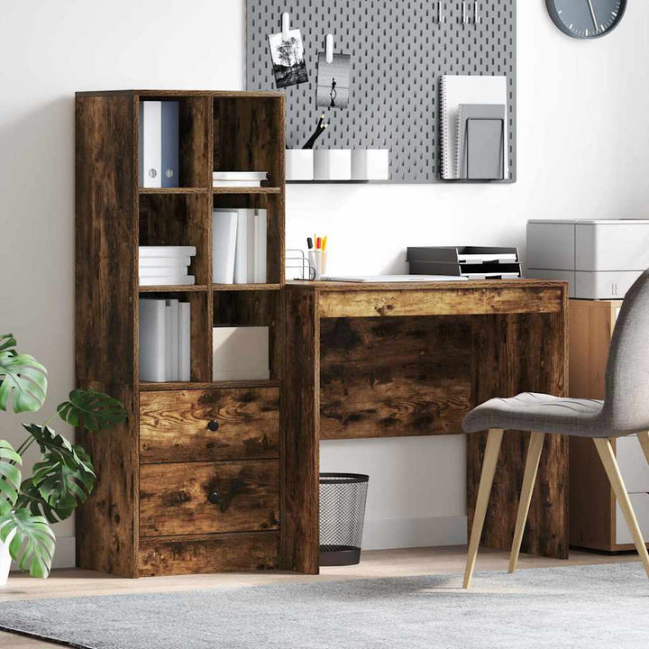 Skrivebord med opbevaring 2 pcs Røget eg 90 x 50 x 76 cm