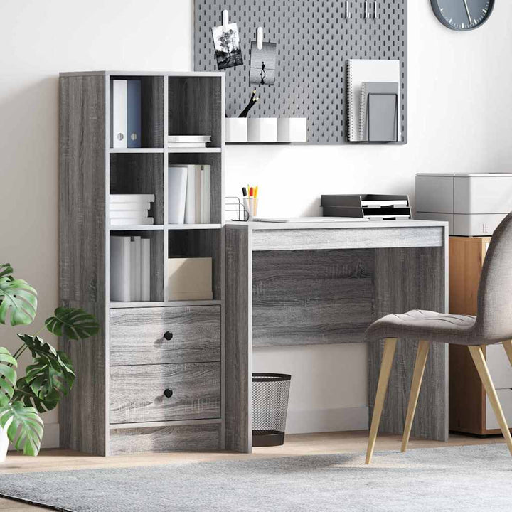 Skrivebord med opbevaring 2 pcs Grå sonoma-eg 90 x 50 x 76 cm