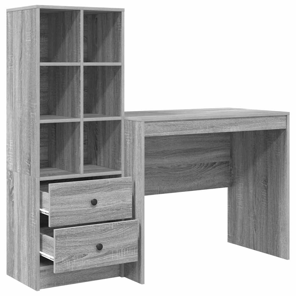 Skrivebord med opbevaring 2 pcs Grå sonoma-eg 90 x 50 x 76 cm