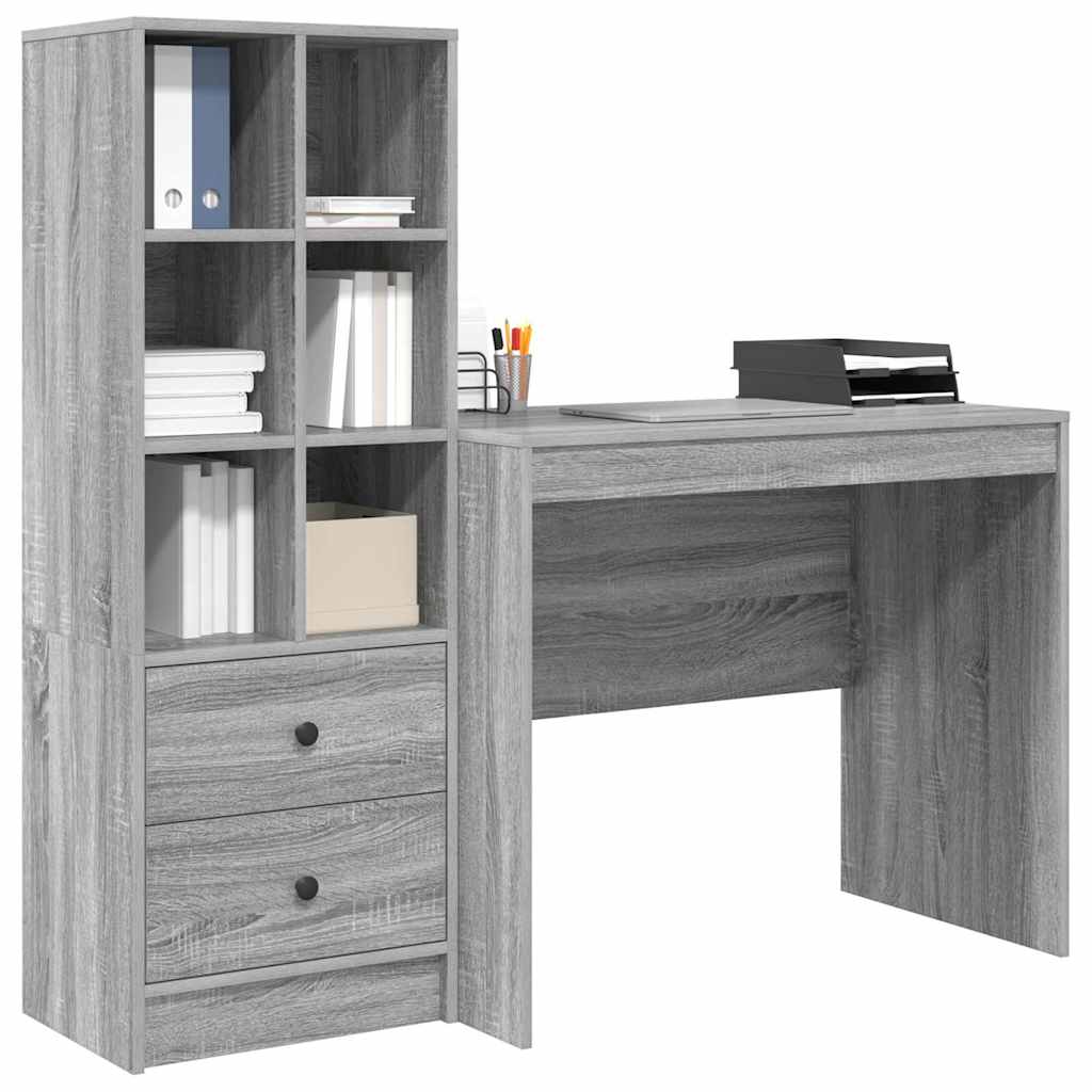 Skrivebord med opbevaring 2 pcs Grå sonoma-eg 90 x 50 x 76 cm