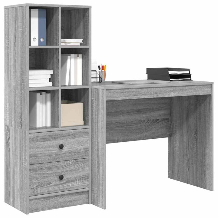 Skrivebord med opbevaring 2 pcs Grå sonoma-eg 90 x 50 x 76 cm