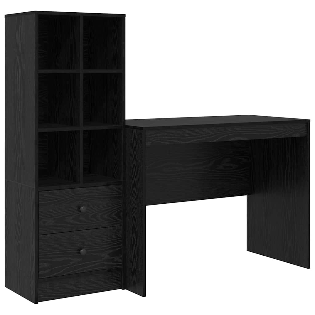 Skrivebord med opbevaring 2 pcs Sort eg 100 x 50 x 76 cm