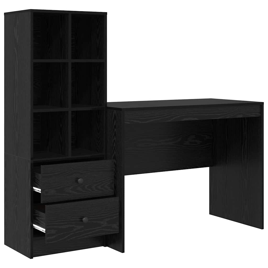 Skrivebord med opbevaring 2 pcs Sort eg 100 x 50 x 76 cm
