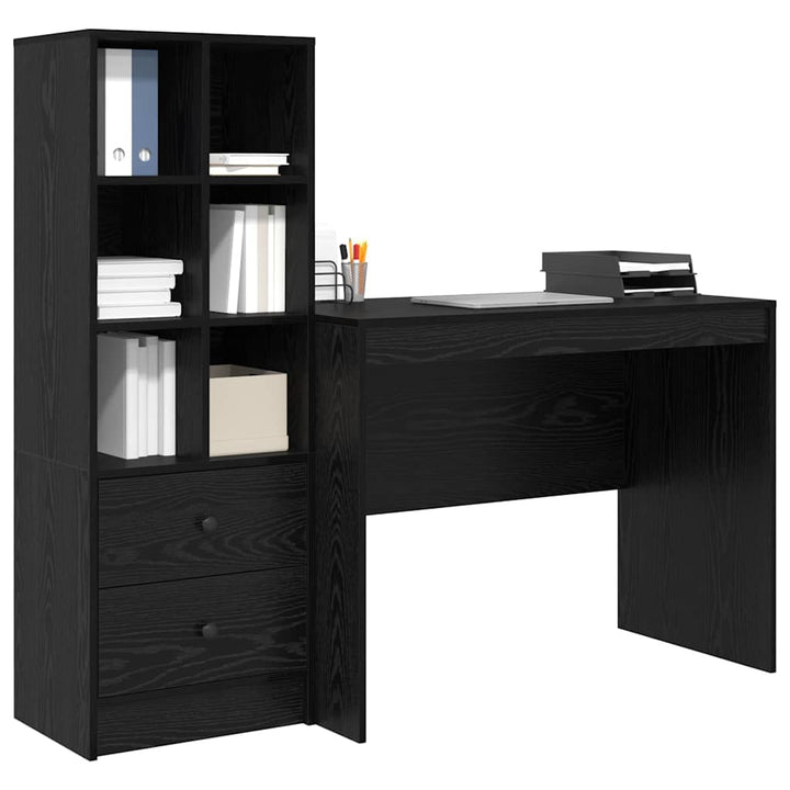 Skrivebord med opbevaring 2 pcs Sort eg 100 x 50 x 76 cm