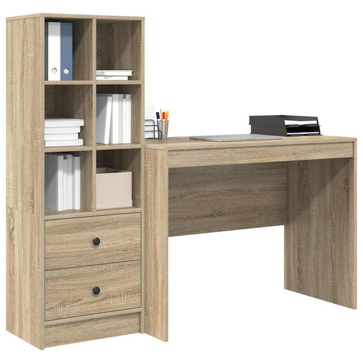 Skrivebord med opbevaring 2 pcs Sonoma eg 100 x 50 x 76 cm