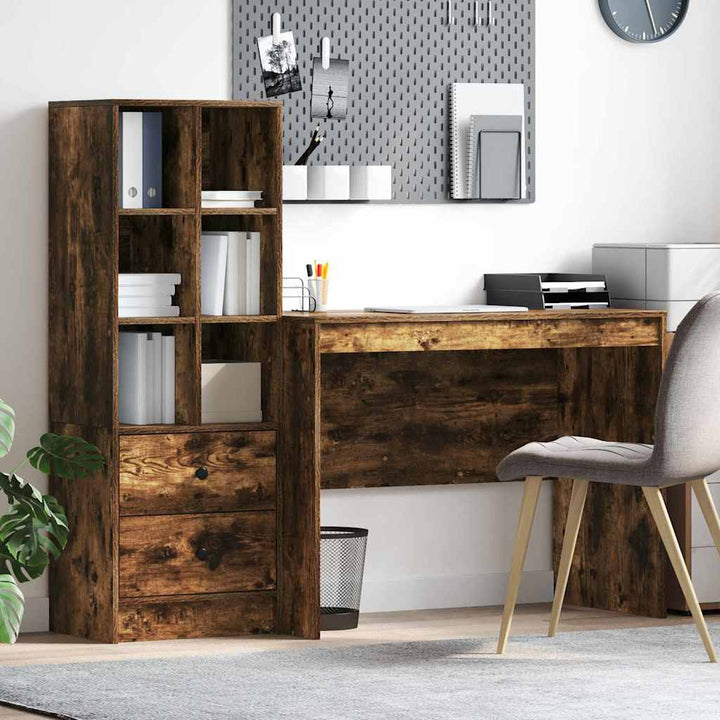Skrivebord med opbevaring 2 pcs Røget eg 100 x 50 x 76 cm
