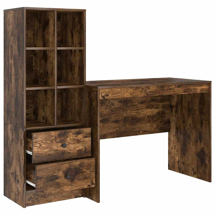 Skrivebord med opbevaring 2 pcs Røget eg 100 x 50 x 76 cm