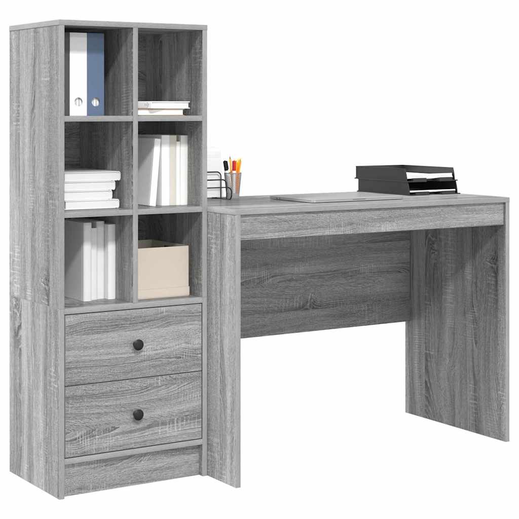 Skrivebord med opbevaring 2 pcs Grå sonoma-eg 100 x 50 x 76 cm