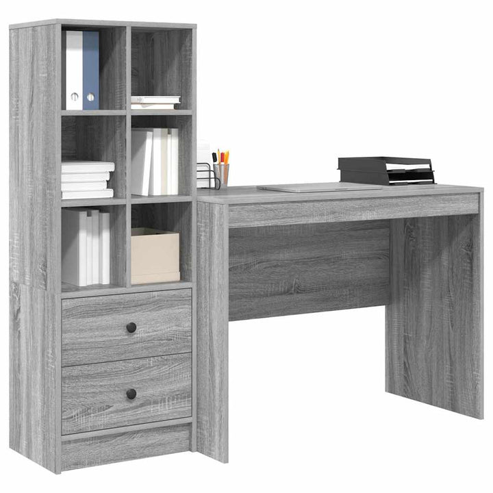 Skrivebord med opbevaring 2 pcs Grå sonoma-eg 100 x 50 x 76 cm