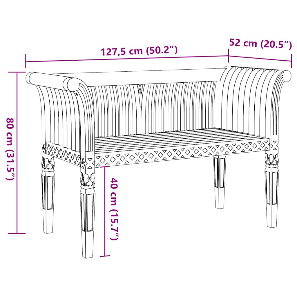 Havebænk Brun 127.5 x 52 x 80 cm Massivt teaktræ