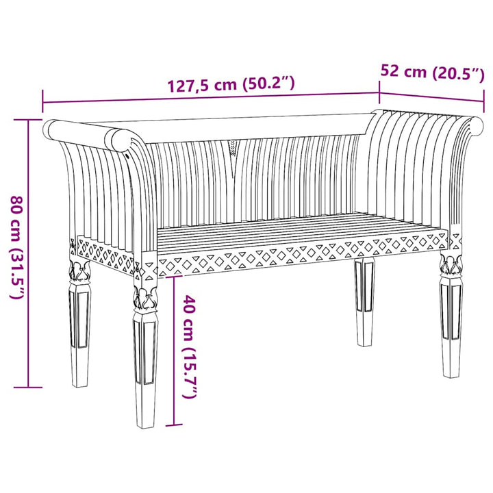 Havebænk Brun 127.5 x 52 x 80 cm Massivt teaktræ