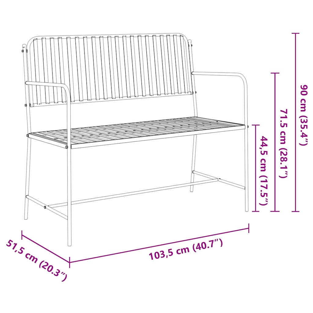 Havebænk Sort 104 x 54 x 93cm Stål
