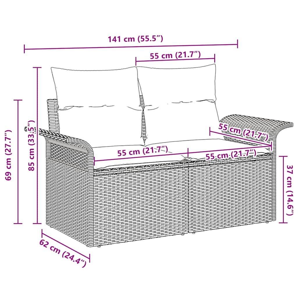 Havemøbelsofa med pude Beige 141 x 62 x 69cm polyrattan