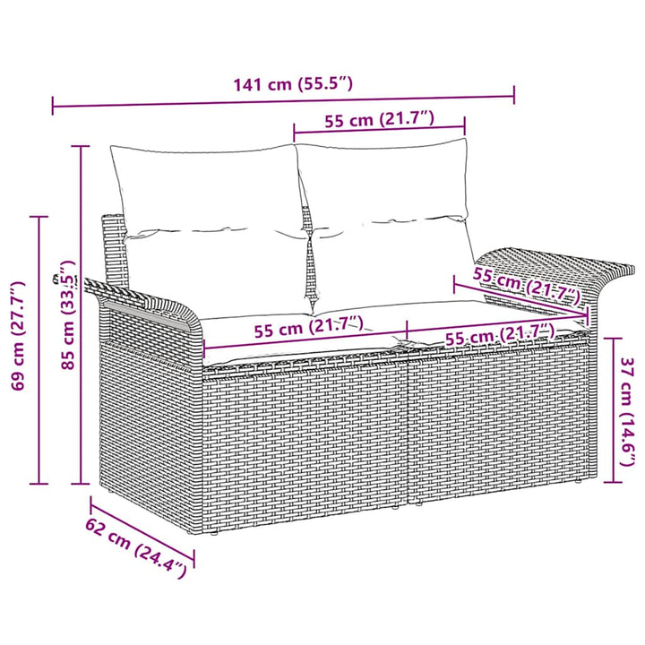 Havemøbelsofa med pude Beige 141 x 62 x 69cm polyrattan
