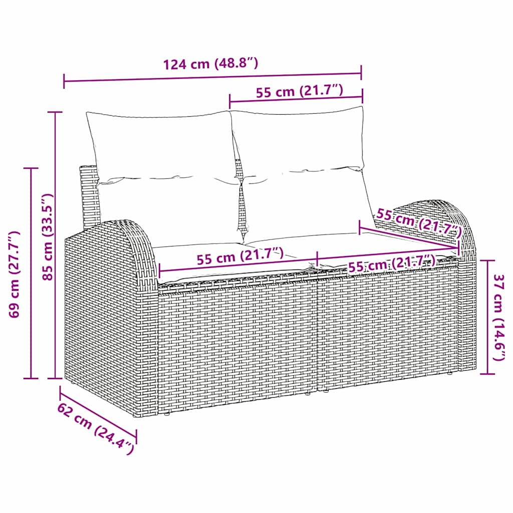 Havemøbelsofa med pude Beige 124 x 62 x 69cm polyrattan