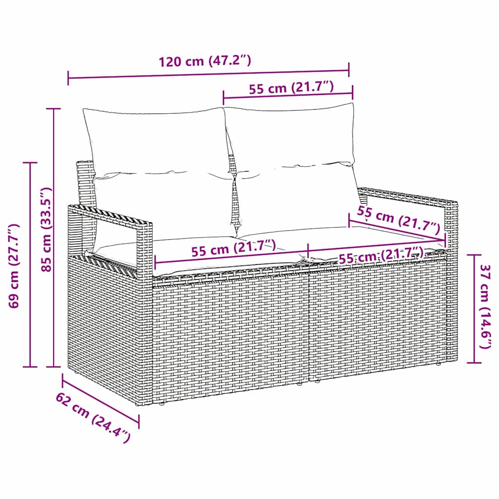 Havemøbelsofa med pude Beige 120 x 62 x 69cm polyrattan