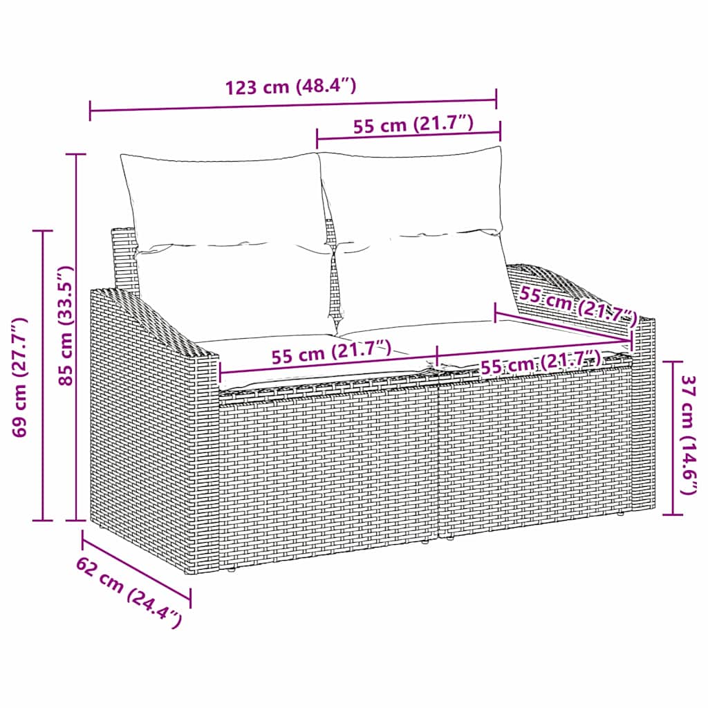 Havemøbelsofa med pude Beige 123 x 62 x 69cm polyrattan